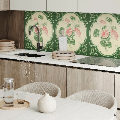 Zelfklevend wandpaneel Bloemenmotief met groene bladeren