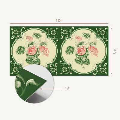 Zelfklevend wandpaneel Bloemenmotief met groene bladeren
