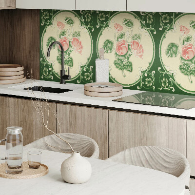 Zelfklevend wandpaneel Bloemenmotief met groene bladeren