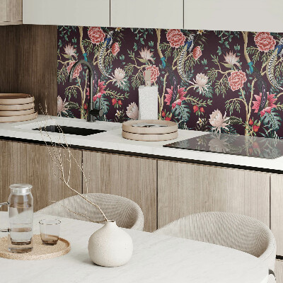 Vinyl wandbekleding Volkspatroon met bloemen en vogels