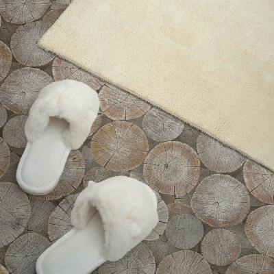 Vinyl wandbekleding Houten ringen in een artistieke opstelling