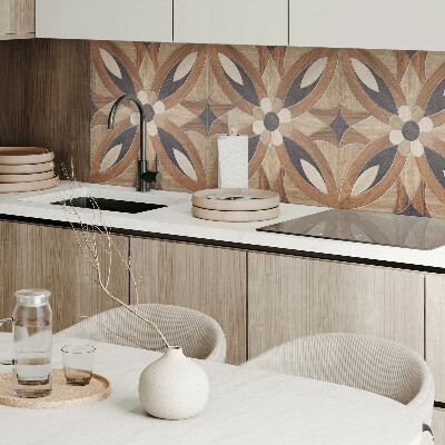 Vinyl wandbekleding Bloemenmotief met houten elementen