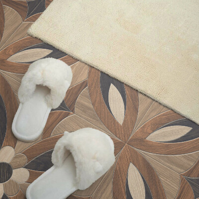 Vinyl wandbekleding Bloemenmotief met houten elementen