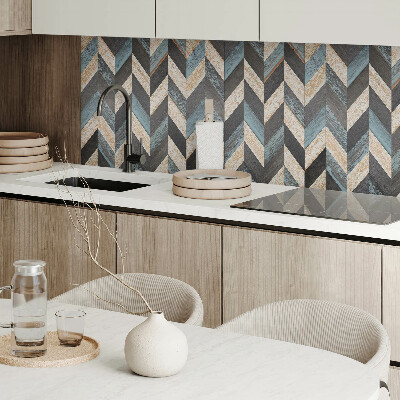 Wandbekleding vinyl Geometrische zigzaglijnen met een vleugje hout
