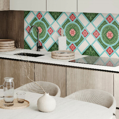 Pvc wandpaneel Bloemen ingebed in een ruitvormig gaas