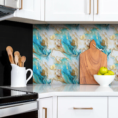 Zelfklevend muurpaneel Blauw marmer en goud
