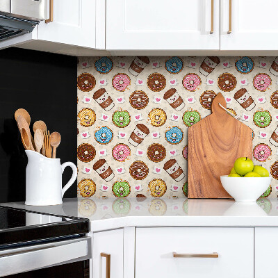 Zelfklevend muurpaneel Cartoon Donuts en Koffie