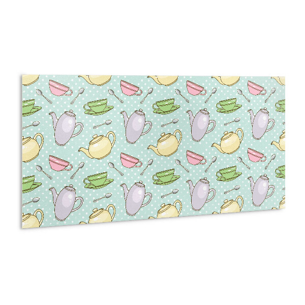 Zelfklevend wandpaneel Een waterkoker en kleurrijke kopjes