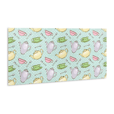 Zelfklevend wandpaneel Een waterkoker en kleurrijke kopjes