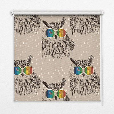 Rolgordijn verduisterend Uilen in kleurrijke glazen