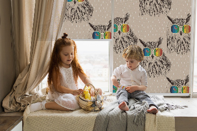 Rolgordijn verduisterend Uilen in kleurrijke glazen