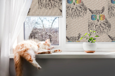 Rolgordijn verduisterend Uilen in kleurrijke glazen