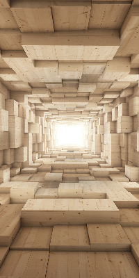 Rolgordijn voor het raam 3D houten gat