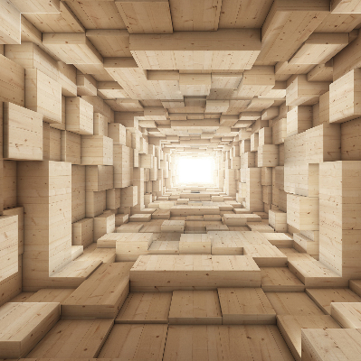 Rolgordijn voor het raam 3D houten gat