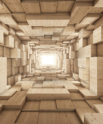 Rolgordijn voor het raam 3D houten gat