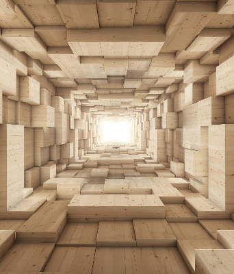 Rolgordijn voor het raam 3D houten gat