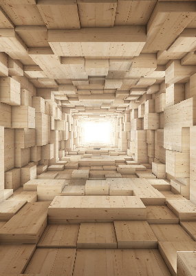 Rolgordijn voor het raam 3D houten gat