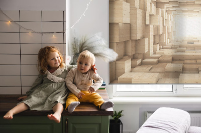 Rolgordijn voor het raam 3D houten gat