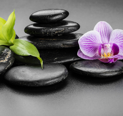 Rolgordijn voor het raam Orchidee op de stenen