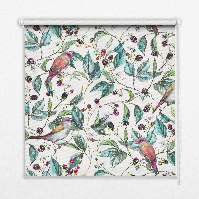 Rolgordijn verduisterend Blauwe bladeren en kleurrijke vogels