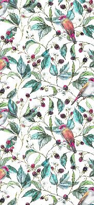 Rolgordijn verduisterend Blauwe bladeren en kleurrijke vogels