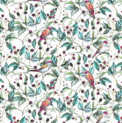 Rolgordijn verduisterend Blauwe bladeren en kleurrijke vogels