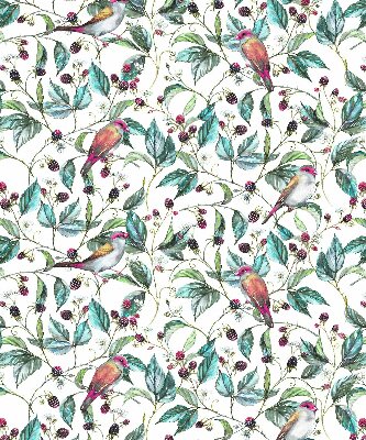 Rolgordijn verduisterend Blauwe bladeren en kleurrijke vogels