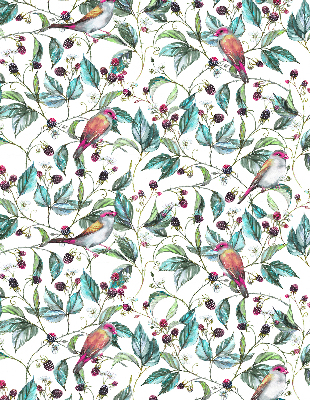 Rolgordijn verduisterend Blauwe bladeren en kleurrijke vogels