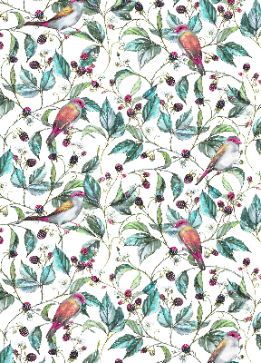 Rolgordijn verduisterend Blauwe bladeren en kleurrijke vogels