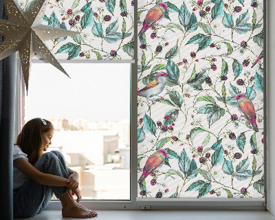 Rolgordijn verduisterend Blauwe bladeren en kleurrijke vogels