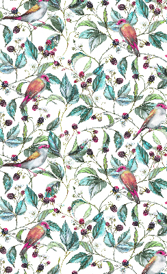 Rolgordijn verduisterend Blauwe bladeren en kleurrijke vogels