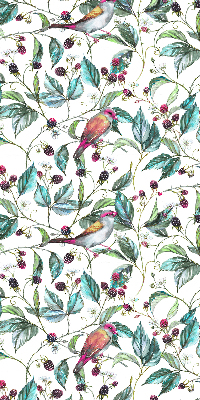 Rolgordijn verduisterend Blauwe bladeren en kleurrijke vogels