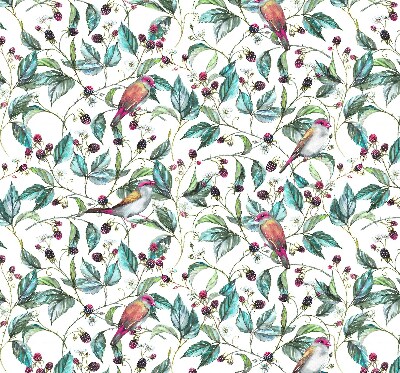 Rolgordijn verduisterend Blauwe bladeren en kleurrijke vogels