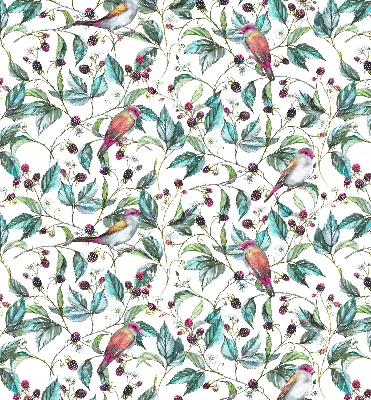 Rolgordijn verduisterend Blauwe bladeren en kleurrijke vogels