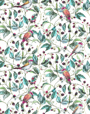 Rolgordijn verduisterend Blauwe bladeren en kleurrijke vogels