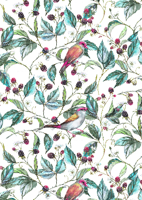 Rolgordijn verduisterend Blauwe bladeren en kleurrijke vogels