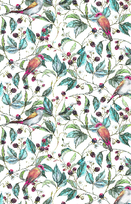 Rolgordijn verduisterend Blauwe bladeren en kleurrijke vogels