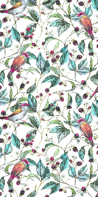 Rolgordijn verduisterend Blauwe bladeren en kleurrijke vogels