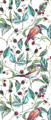 Rolgordijn verduisterend Blauwe bladeren en kleurrijke vogels