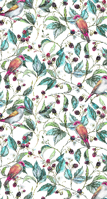 Rolgordijn verduisterend Blauwe bladeren en kleurrijke vogels