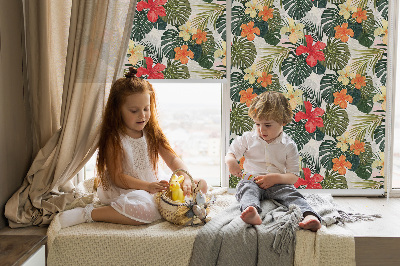 Rolgordijn verduisterend Tropische bloemen en bladeren