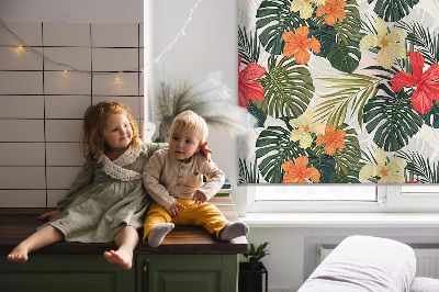 Rolgordijn verduisterend Tropische bloemen en bladeren