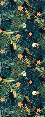 Rolgordijn voor het raam Tropische bladeren en bloemen