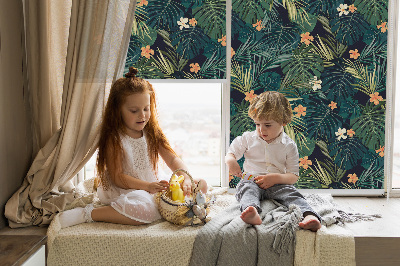 Rolgordijn voor het raam Tropische bladeren en bloemen