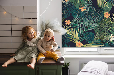 Rolgordijn voor het raam Tropische bladeren en bloemen