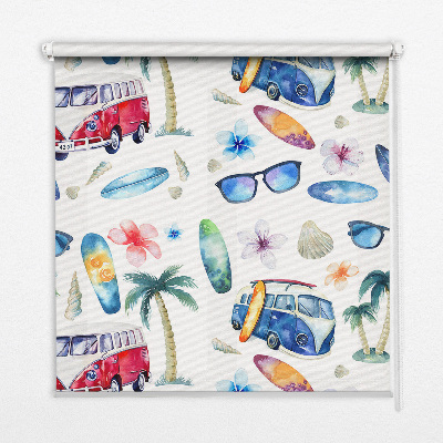 Rolgordijn verduisterend Hawaïaanse auto's en palmbomen