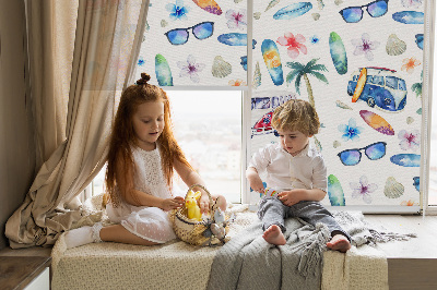 Rolgordijn verduisterend Hawaïaanse auto's en palmbomen