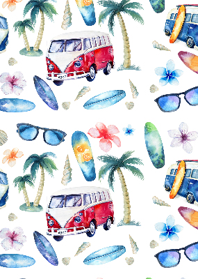 Rolgordijn verduisterend Hawaïaanse auto's en palmbomen