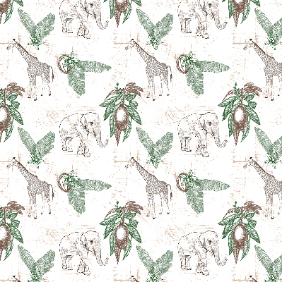 Rolgordijn voor het raam Giraffen, olifanten en bladeren