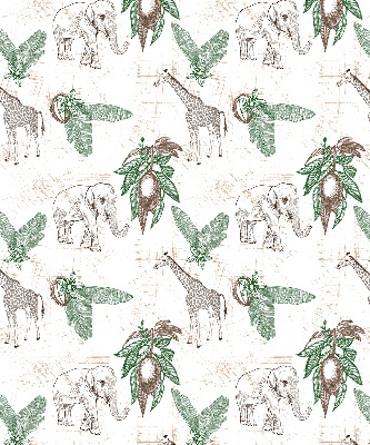 Rolgordijn voor het raam Giraffen, olifanten en bladeren